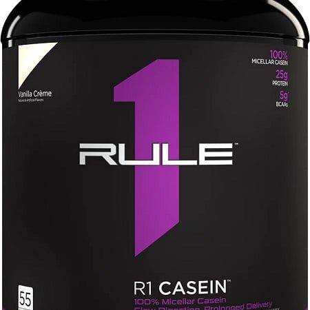 Pot de protéine caséine Rule1 vanille.