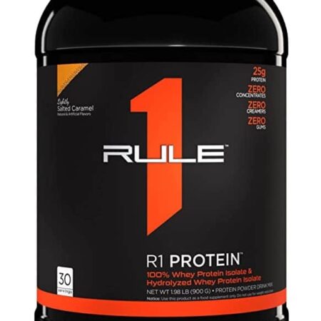 Pot de protéine whey caramel salé.