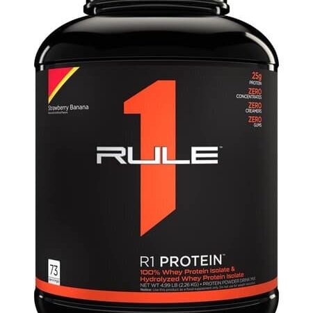 Pot de protéines R1 saveur fraise-banane.