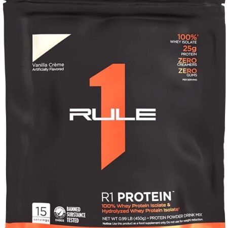 Protéines en poudre, vanille, complément sportif, sans gluten.