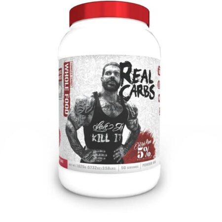 Pot de complément alimentaire avec homme tatoué.