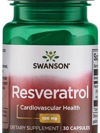 Flacon Swanson Resveratrol 100 mg, santé cardiovasculaire.