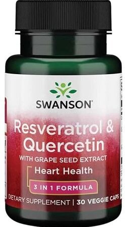 Flacon Swanson Resveratrol et Quercétine, complément santé cœur.