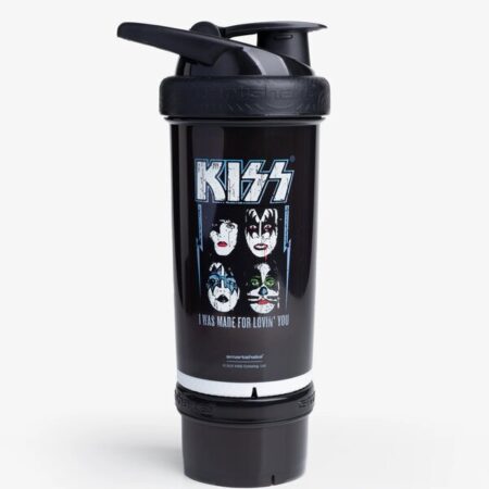 Shaker noir avec logo et motifs du groupe KISS.