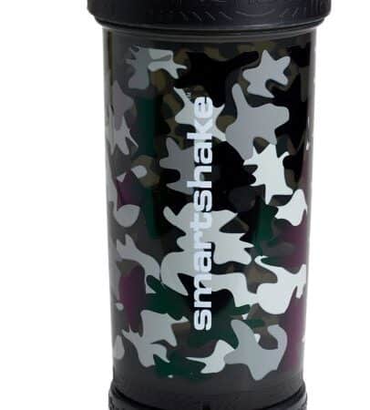 Shaker de sport camouflage pour boissons protéinées.