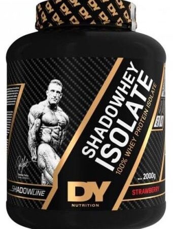 Pot de protéine whey isolate, fraise, nutrition sportive.