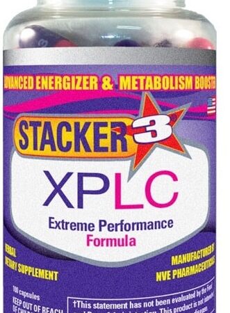 Flacon de complément alimentaire Stacker XPLC énergisant.