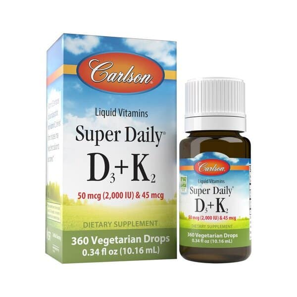 Complément vitaminé liquide D3+K2 Carlson.