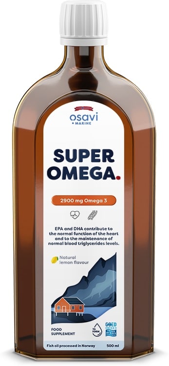 Flacon "Super Omega" complément alimentaire riche en Omega-3.