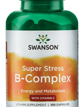 Flacon Swanson Super Stress B-Complex, complément vitamines.