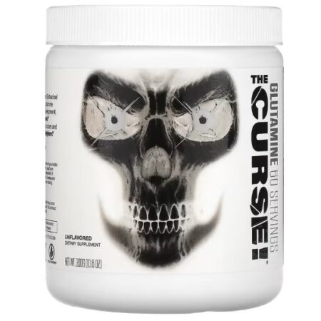 Pot de complément alimentaire Glutamine avec crâne.