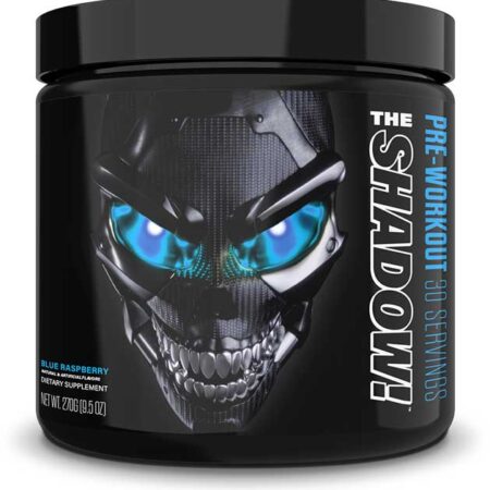 Pot de pré-entraînement The Shadow, saveur framboise bleue.