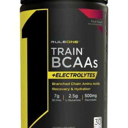 Pot de supplément BCAAs et électrolytes pour sportifs.