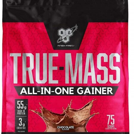 Poudre protéinée True-Mass saveur chocolat.