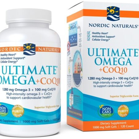 Compléments Oméga-3 et CoQ10 pour la santé cardiaque.