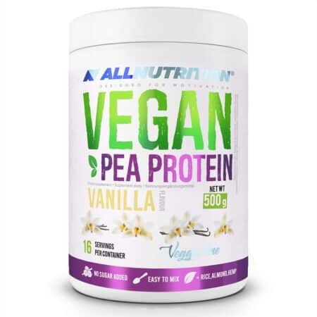 Pot de protéine de pois vegan vanille.