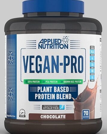 Pot de protéines véganes au chocolat.