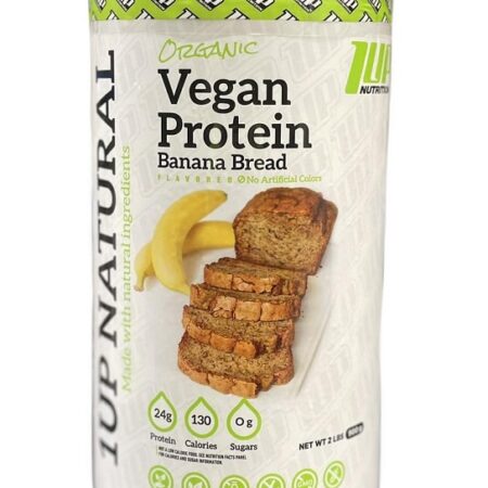 Pot de protéine végane, saveur pain banane.