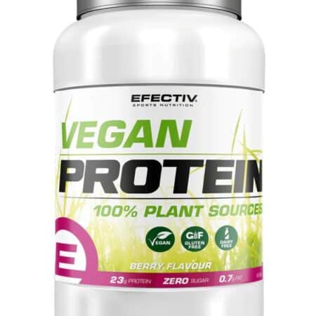 Protéine végane saveur baies, nutrition sportive.