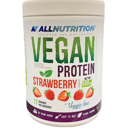 Pot de protéine végane saveur fraise.