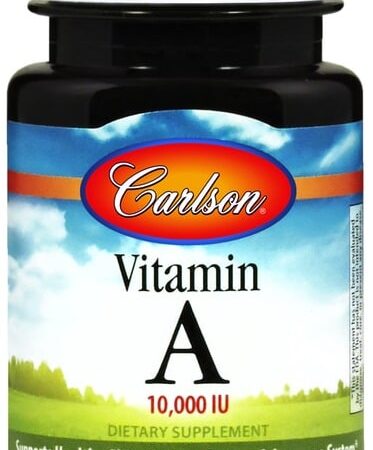 Flacon de vitamine A, complément alimentaire.