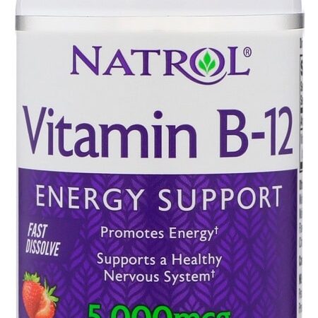 Flacon Natrol Vitamine B-12 énergie, 5000mcg, 100 tablettes.