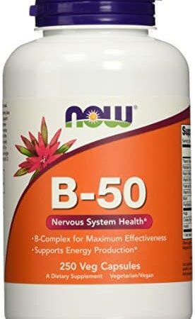 Bouteille de compléments alimentaires Now B-50, capsules végétales.