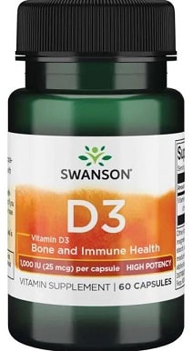 Flacon de vitamine D3 Swanson, complément santé.