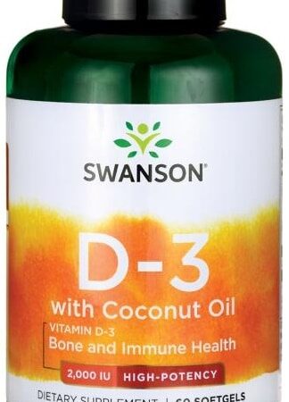 Flacon de vitamine D-3 Swanson avec huile de coco.