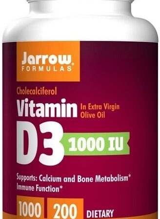 Flacon de vitamine D3 Jarrow Formulas, complément alimentaire.