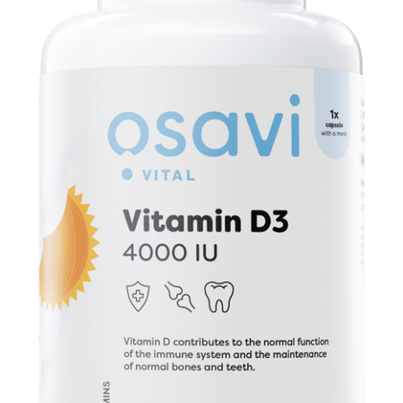 Bouteille de vitamine D3 4000 IU, complément alimentaire.