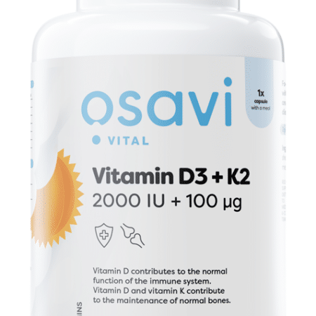 Pot de complément alimentaire vitamine D3+K2.