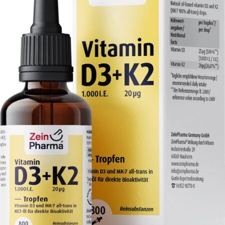 Flacon de vitamine D3+K2 Zein Pharma.