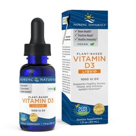 Supplément liquide de vitamine D3 végétalienne.