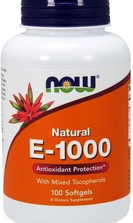 Flacon de vitamine E, complément alimentaire, 100 capsules.