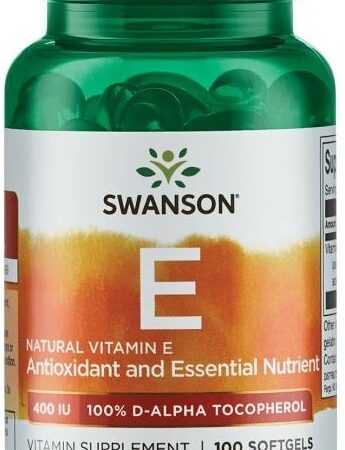 Flacon de vitamine E, complément alimentaire Swanson.