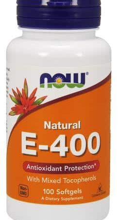 Flacon de vitamine E, complément alimentaire, antioxydant.
