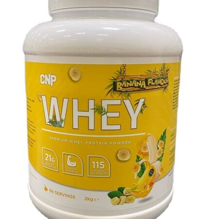 Pot de whey protéine goût banane.