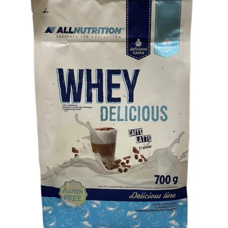 Paquet de whey saveur café latte sans gluten.