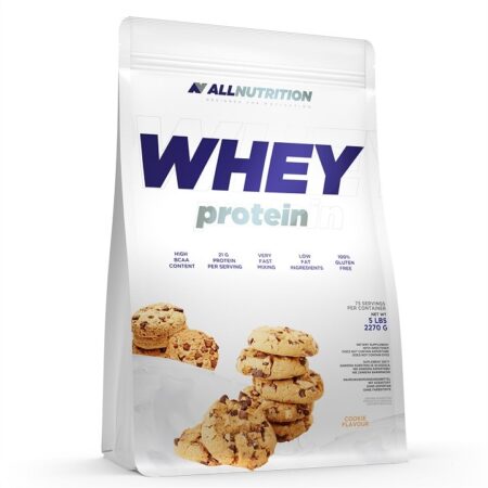 Protéine whey saveur cookie en poudre.