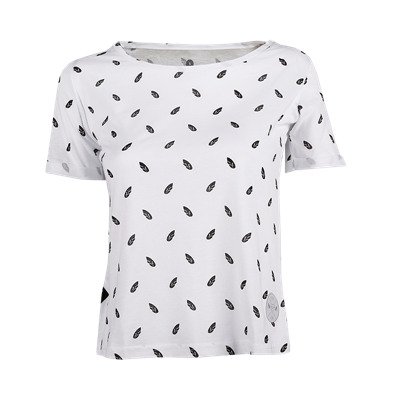 T-shirt blanc à motifs feuilles noires féminin.