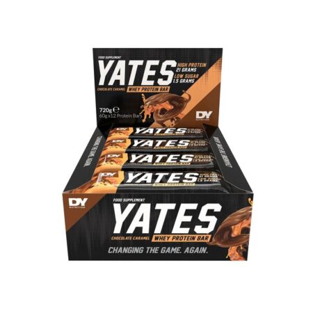 Barres protéinées Yates chocolat caramel, complément alimentaire.