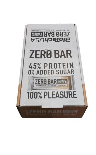 Boîte de barres protéinées Zero Bar, sans sucre ajouté.