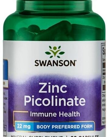 Flacon de zinc picolinate Swanson, complément alimentaire.