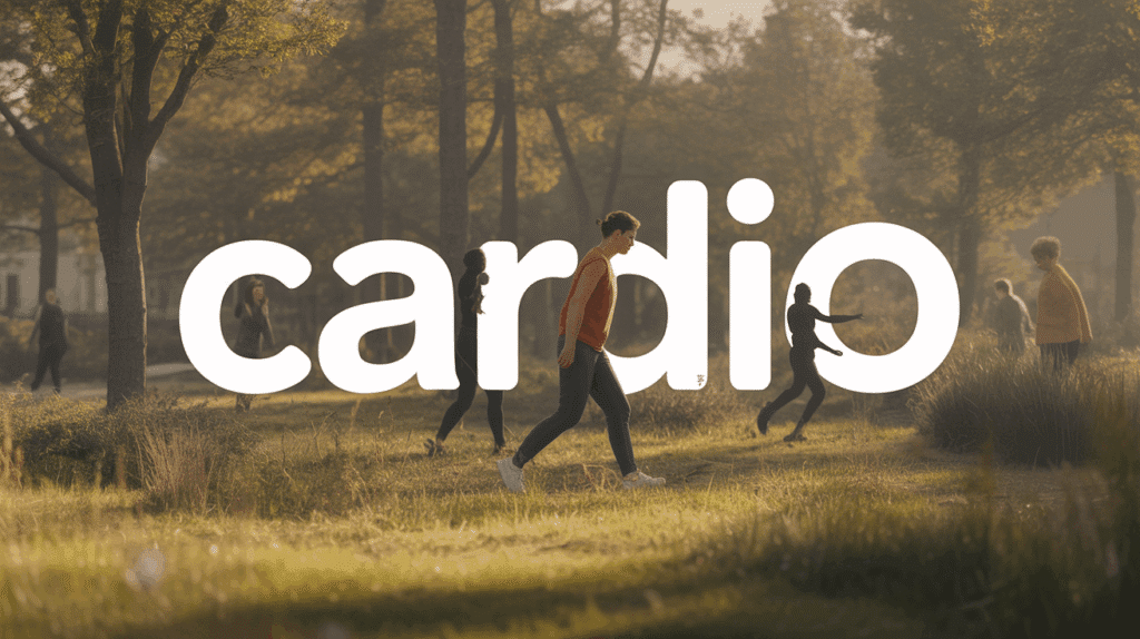 Illustration cardio bien-être parc silhouettes mouvement