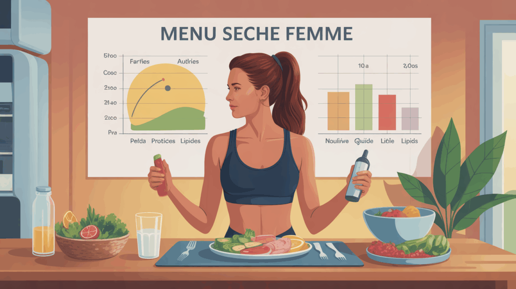 menu seche femme illustration repas nutriments ratios