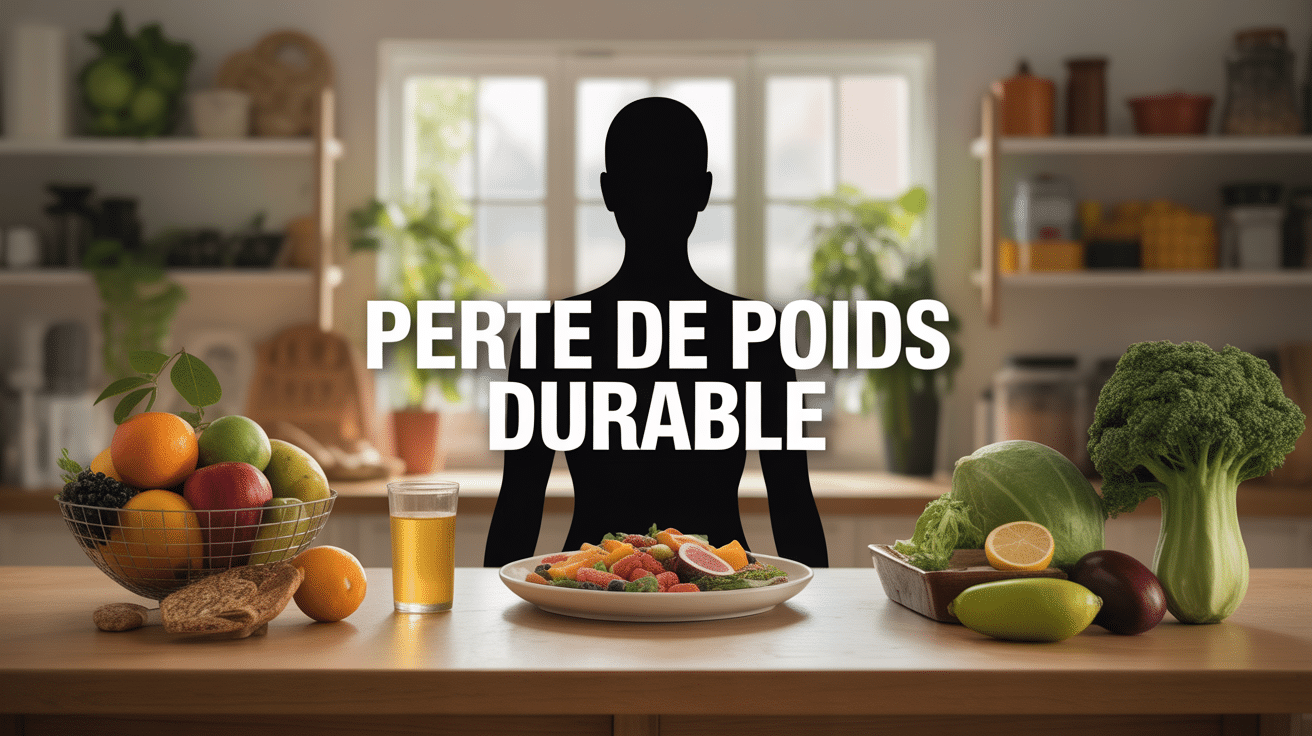 Illustration perte de poids durable balance assiette aliments sains