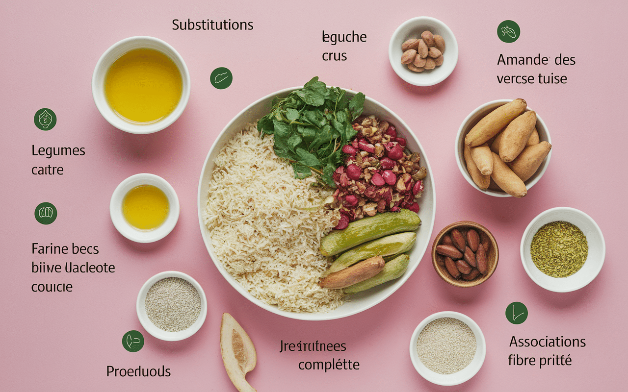 Astuces abaisser IG assiette substitutions fibres proteines