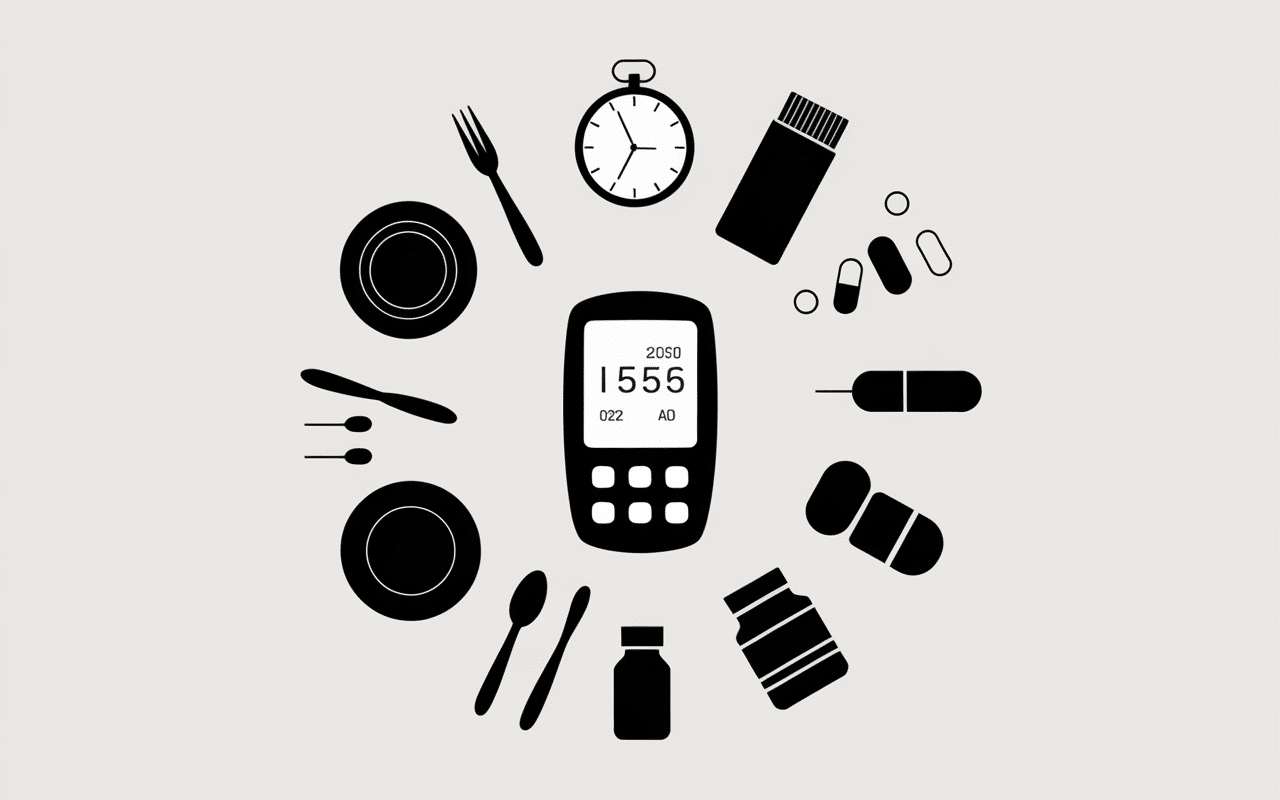 silhouettes assiette haltère stress autour lecteur glycemie