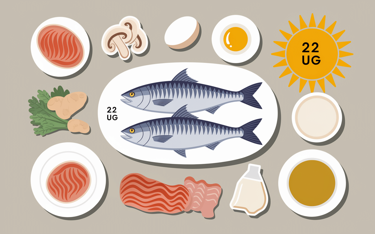 Aliments riches en vitamine D assiette illustrée